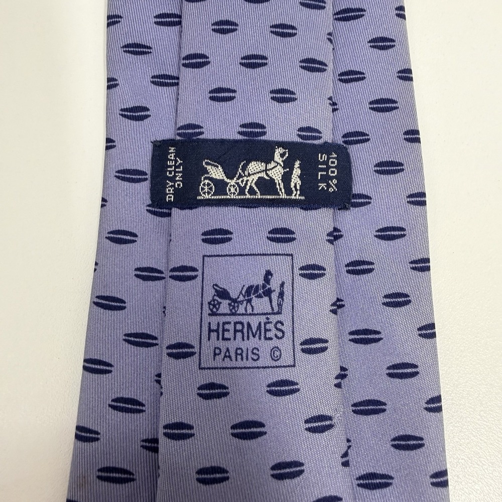 Hermes Mens Tie Geometric Lilac & Navy Blue Silk 5018 EA 3.25" (W) x 59" (L) guc